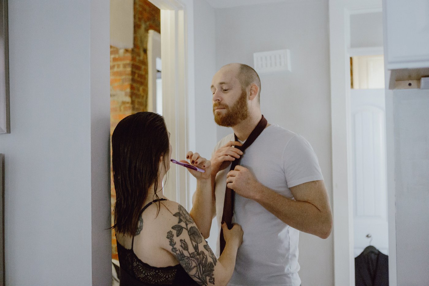 Couple Getting Ready before wedding