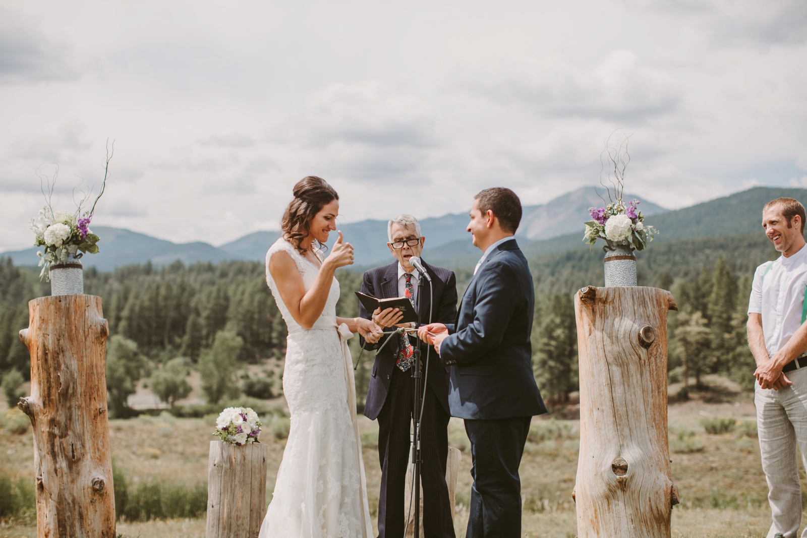 Photo of bride and groom during their wedding ceremony in Durango, Colorado